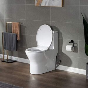 WOODBRIDGE Short Compact Tiny Dual Flush 1.28 GP One Piece Toilet,with Soft Closing Seat,1000 Gram MaP Flushing Score Small Toilet with Brushed Nickel Button B0500-BN, White