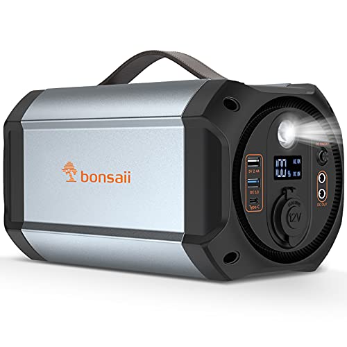 Portable Solar Generator 300W, Bonsaii 75000mAh Portable Power Station Camping Generator for Outdoor Travel, Portable Battery Power Supply with 110V AC Outlet & LED light for Emergency Home Use Charge