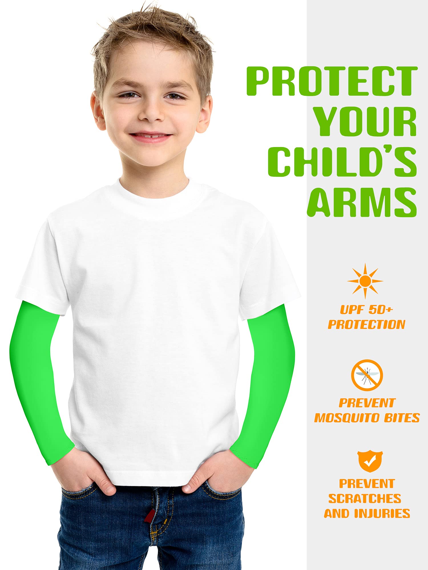 Geyoga 10 Pairs Kids Arm Sleeves Sun Protection Cooling UV Protection Sleeves Anti-slip Ice Silk Arm Covers for Boys and Girls (Mixed Colors, M Size)