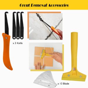 Grout Removal Tool, REALINN Caulking Tool Caulk Remover 3 in 1 Silicone Caulking Tools Kit, Glass Glue Angle Scraper Grout Saw Blade Scraper Caulk Finishing for Kitchen Bathroom Window Sink Tile Joint