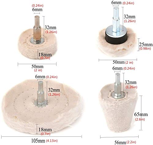 SHININGEYES Polishing Wheel for Drill 4 Pack, Buffing Wheel Polisher Kit with 1/4" Hex Shafts for Dremel Tools