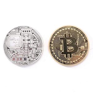 Bitcoin Commemorative Coins, Gold-Plated Coin Art Collection, Metal Antique Coin-Like Bitcoin with a Watch case (Gold)