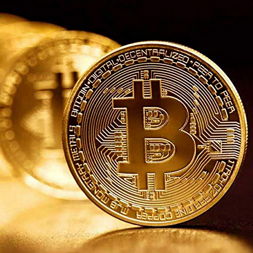 Bitcoin Commemorative Coins, Gold-Plated Coin Art Collection, Metal Antique Coin-Like Bitcoin with a Watch case (Gold)