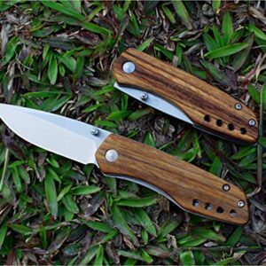 Pocket Knife with Belt Clip, Folding Tactical Knife for Camping Hunting Fishing, Safety Liner-Lock, 8cr13mov Stainless Steel Blade, Zebra Wood Handle, Fine Edge