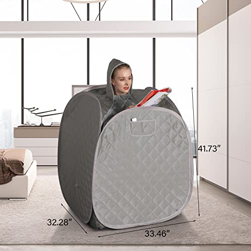 Smartmak Portable Steam Sauna Kit, Personal Full Body at Home Spa Tent with 1.8L 900 Watt Steam Generator, Single Person Sauna Steamer, Timer for Detox Relaxation (L 33.5”x W 33.5”x H 41.4”, Grey)