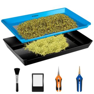 VIVOSUN Heavy Duty 2-in-1 Trimming Tray for Herbals Collecting, Dry Sift Screen Set with 150 Micron Fine Mesh Screen and 2 Trimming Scissors, Blue