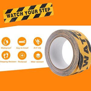 Watch Your Step Floor Signs, Heavy Duty Anti-Slip Safety Roll Grip Strip Non-Slip Traction Step Tape, 2 X 16.4' Anti Slip Tape Stickers, Abrasive Adhesive for Stairs, Safety, Tread Step, Indoor