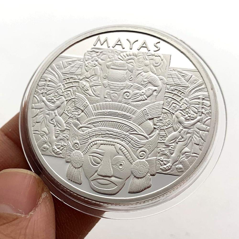 Exquisite Collection of Commemorative Coins Mayan Lacquer Dragon Painted Mexican Embossed Silver Plated Medal Collectible Coin Pyramid Sundial Gold Coin