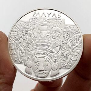 Exquisite Collection of Commemorative Coins Mayan Lacquer Dragon Painted Mexican Embossed Silver Plated Medal Collectible Coin Pyramid Sundial Gold Coin