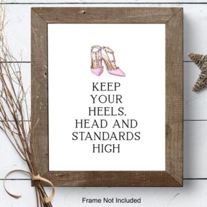 Designer Shoes Art Print - Inspirational Quotes Wall Art - Glam Wall Decor Motivational Gifts for Women - High Fashion Design - Luxury Room Decoration - Bathroom, Living Room, Girls Teens Bedroom