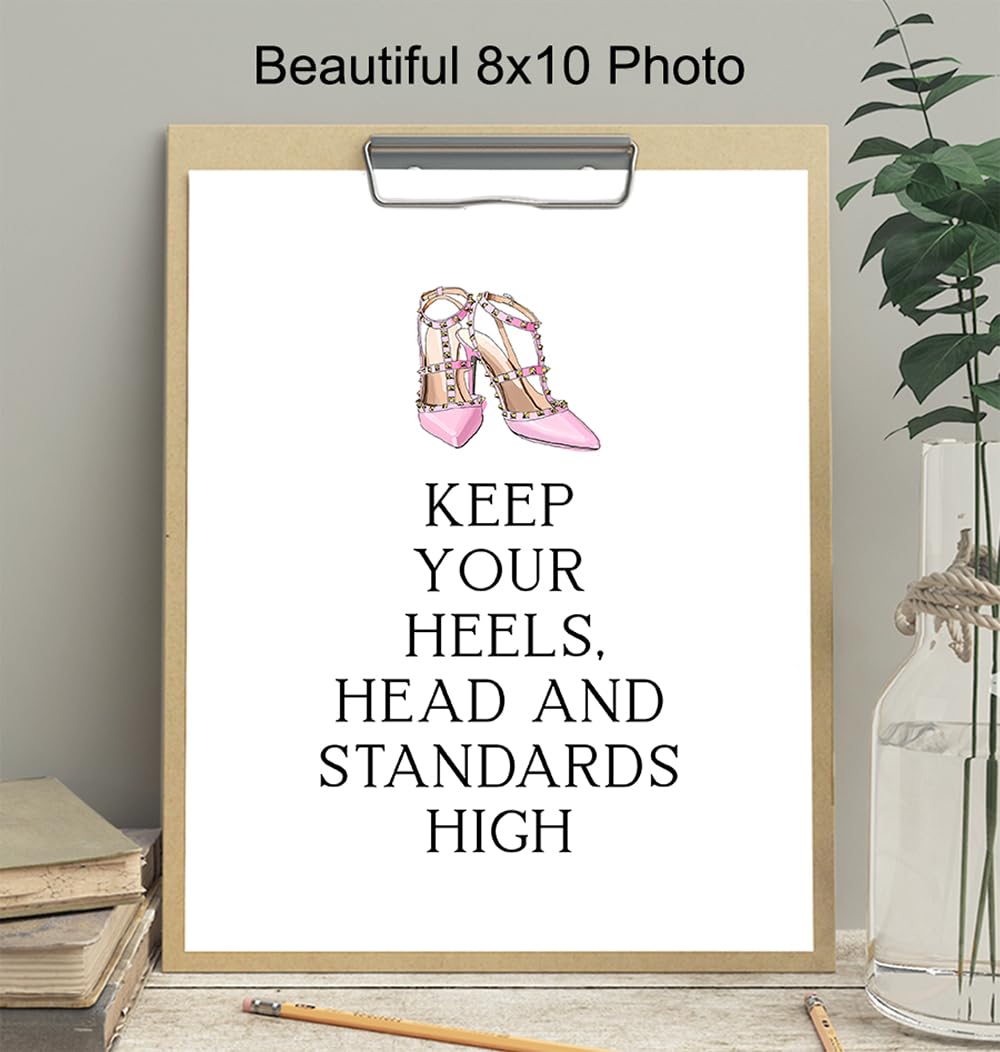 Designer Shoes Art Print - Inspirational Quotes Wall Art - Glam Wall Decor Motivational Gifts for Women - High Fashion Design - Luxury Room Decoration - Bathroom, Living Room, Girls Teens Bedroom