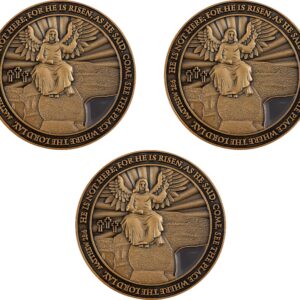 Easter Resurrection Coin, He is Risen, Bulk Pack of 3, Handout for Church Service, Christ is Alive & Empty Tomb, Jesus Son of God Challenge Coin, Religious Antique Gold-Color Plated Prayer Token Gift