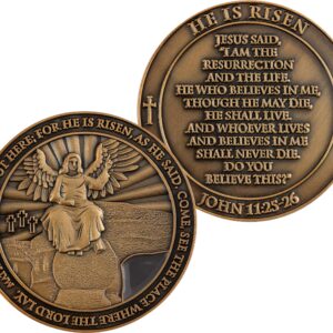 Easter Resurrection Coin, He is Risen, Bulk Pack of 3, Handout for Church Service, Christ is Alive & Empty Tomb, Jesus Son of God Challenge Coin, Religious Antique Gold-Color Plated Prayer Token Gift