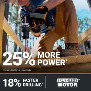 Worx Nitro 20V 1/2" Cordless Brushless Drill Driver 535 in-lbs. Torque and Heavy-Duty 1/2" Chuck, Drill Set with Storage Bag, Cordless Drill Power Share Compatible WX102L – Battery & Charger Included