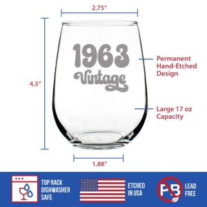 Vintage 1963-61st Birthday Stemless Wine Glass Gifts for Women & Men Turning 61 - Bday Party Decor - Large Glasses
