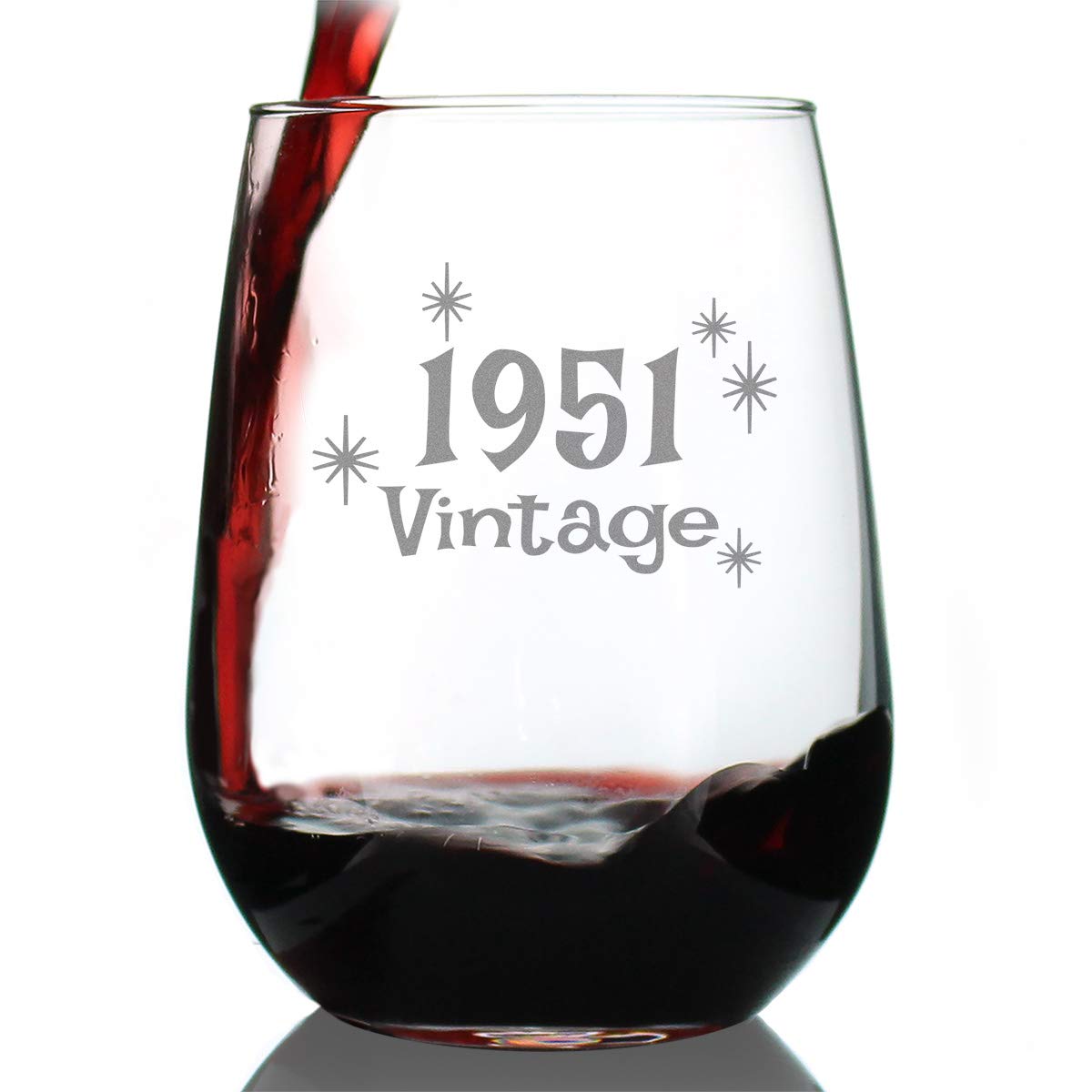 Vintage 1951-73rd Birthday Stemless Wine Glass Gifts for Women & Men Turning 73 - Bday Party Decor - Large Glasses