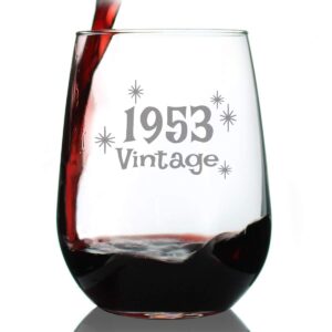 Vintage 1953-71st Birthday Stemless Wine Glass Gifts for Women & Men Turning 71 - Bday Party Decor - Large Glasses