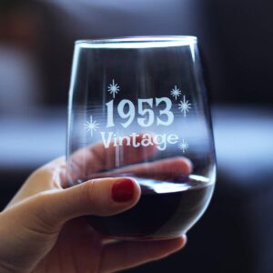 Vintage 1953-71st Birthday Stemless Wine Glass Gifts for Women & Men Turning 71 - Bday Party Decor - Large Glasses