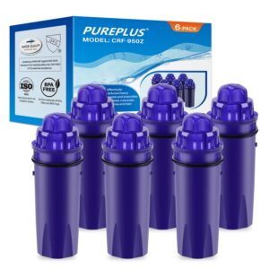 pureplus crf950z pitcher water filter replacement for pur ppf900z, ppf951k, ppt700w, cr-1100c, ds-1800z, cr-6000c, ppt711w, ppt711, ppt710w, ppt111w, ppt111r and all pur pitchers and dispensers,6pack