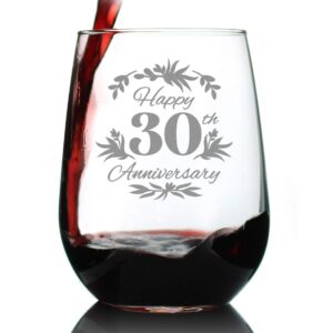 happy 30th anniversary - stemless wine glass gifts for women & men - 30 year anniversary party decor - large 17 ounce glasses