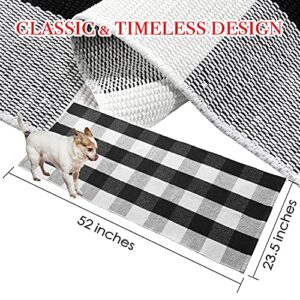 VUDECO Black and White Checkered Rug 23.5” x 52” Large Buffalo Plaid Rug Outdoor Front Porch Rug Door Mat Decor Kitchen Rug Farmhouse Style Christmas Door Mat Checkered Runner Rug