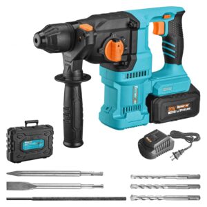berserker 20v cordless 1-1/8" sds-plus brushless rotary hammer drill with safety clutch, 4.0ah lithium-ion battery operated and super fast charger, 4 functions variable speed rotomartillo for concrete