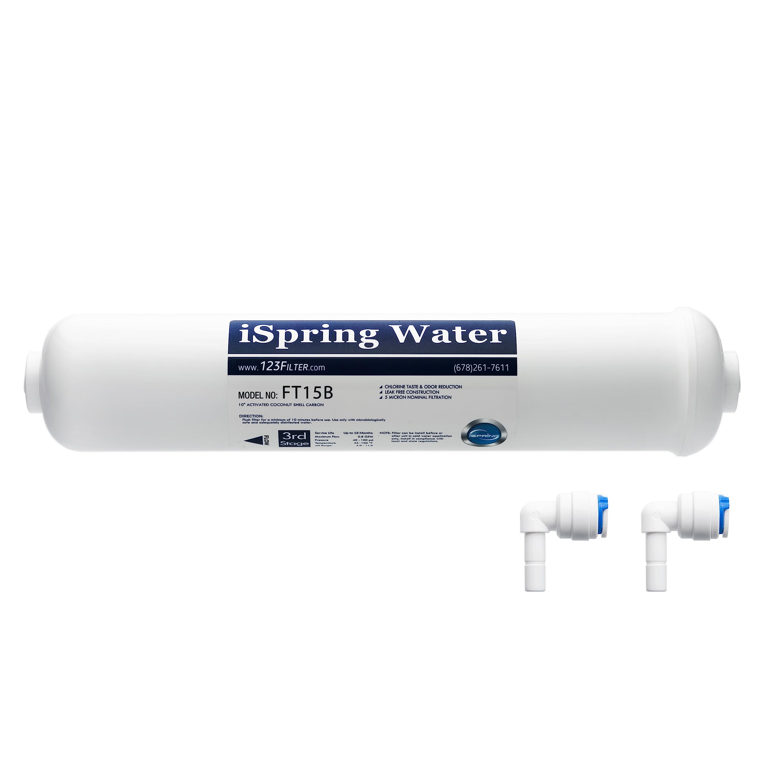 iSpring FT15B Activated Post Carbon Water Filter Replacement Cartridge with Quick Connect for Countertop Reverse Osmosis RO System RCT600