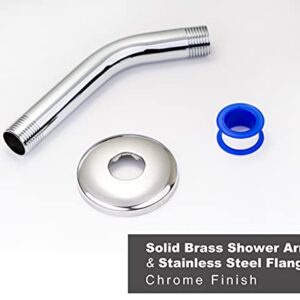 SENLO 6 Inch Shower Arm and Flange Polish Chrome, Showerhead Extension Extender Pipe Arm with Stainless Steel Flange, Rain Shower Angled Solid Brass for Wall Mount Replacement Bathroom Fixture Part