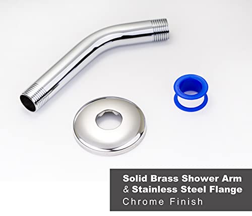 SENLO 6 Inch Shower Arm and Flange Polish Chrome, Showerhead Extension Extender Pipe Arm with Stainless Steel Flange, Rain Shower Angled Solid Brass for Wall Mount Replacement Bathroom Fixture Part