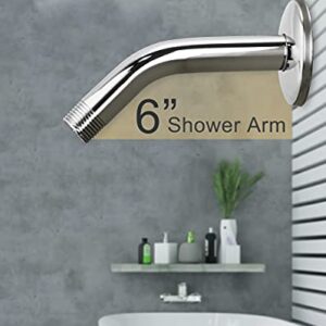 SENLO 6 Inch Shower Arm and Flange Polish Chrome, Showerhead Extension Extender Pipe Arm with Stainless Steel Flange, Rain Shower Angled Solid Brass for Wall Mount Replacement Bathroom Fixture Part