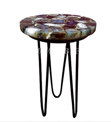 Natural Agate Table, Agate Table With Metal Stand, Round Agate Stone Table, Centerpiece, Agate Side Table 12" Inch