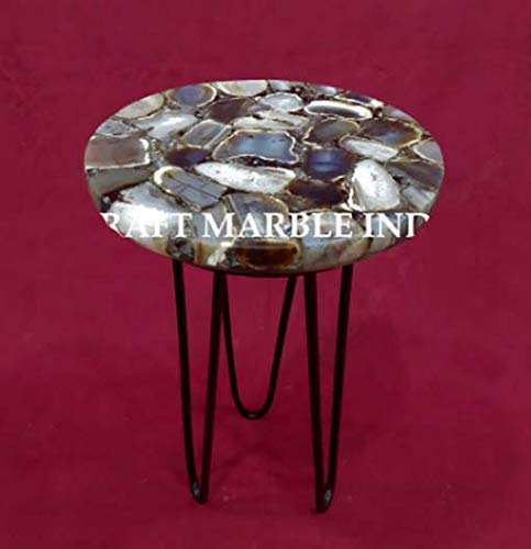 Natural Agate Table, Agate Table With Metal Stand, Round Agate Stone Table, Centerpiece, Agate Side Table 12" Inch