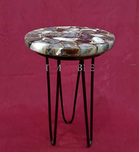 Natural Agate Table, Agate Table With Metal Stand, Round Agate Stone Table, Centerpiece, Agate Side Table 12" Inch