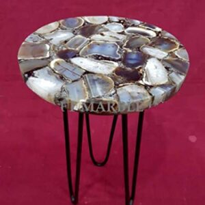 Natural Agate Table, Agate Table With Metal Stand, Round Agate Stone Table, Centerpiece, Agate Side Table 12" Inch