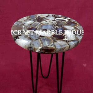 Natural Agate Table, Agate Table With Metal Stand, Round Agate Stone Table, Centerpiece, Agate Side Table 12" Inch