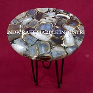 Natural Agate Table, Agate Table With Metal Stand, Round Agate Stone Table, Centerpiece, Agate Side Table 12" Inch