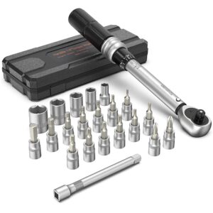 1/4" torque wrench handife 5-25 nm drive click torque wrench set bike maintenance kit 1/4 inch high precision repair spanner key with double scale, two-way ratchet with wrench socket bit extension bar