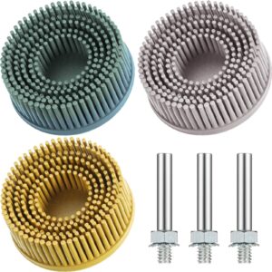 3 pieces 2 inch bristle disc assorted grit 50# 80# 120# coarse bristle disc attachment abrasive coating removal disc with 1/4 inch round shank (50# 80# 120#)