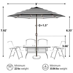 Funsite 9ft Patio Umbrella with Solar Lights, Outdoor Umbrella with 24 LED Solar Umbrella Lights, Solar Patio Umbrella with Push Botton Tilt & Crank Ideal for Garden, Backyard & Pool, Black Stripe