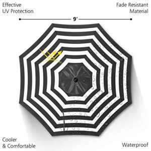 Funsite 9ft Patio Umbrella with Solar Lights, Outdoor Umbrella with 24 LED Solar Umbrella Lights, Solar Patio Umbrella with Push Botton Tilt & Crank Ideal for Garden, Backyard & Pool, Black Stripe