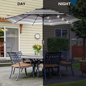 Funsite 9ft Patio Umbrella with Solar Lights, Outdoor Umbrella with 24 LED Solar Umbrella Lights, Solar Patio Umbrella with Push Botton Tilt & Crank Ideal for Garden, Backyard & Pool, Black Stripe