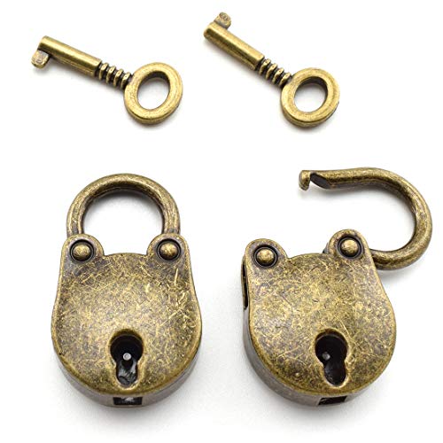 SDTC Tech 2pcs Mini Antique Padlock Retro Vintage Style Bear Head Shape Bronze Locks and Keys