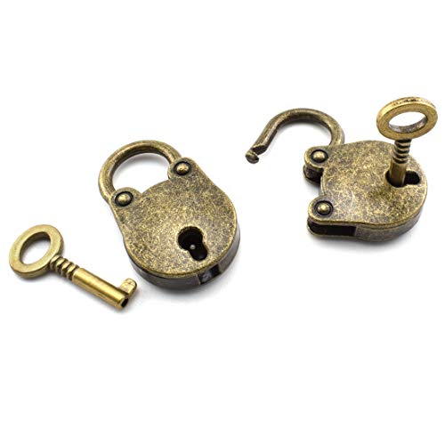 SDTC Tech 2pcs Mini Antique Padlock Retro Vintage Style Bear Head Shape Bronze Locks and Keys