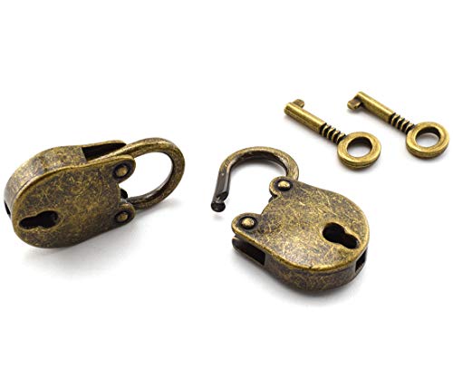 SDTC Tech 2pcs Mini Antique Padlock Retro Vintage Style Bear Head Shape Bronze Locks and Keys