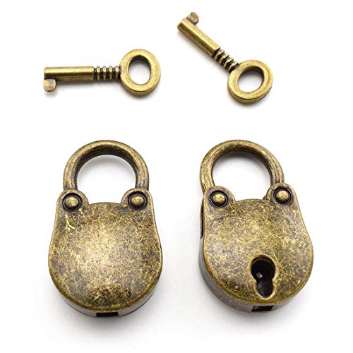 SDTC Tech 2pcs Mini Antique Padlock Retro Vintage Style Bear Head Shape Bronze Locks and Keys