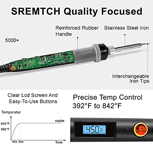 Soldering Iron Kit Electronics,80W Digital LCD Display Welding Iron (392℉ - 842℉) With On/Off Switch And Temperature Adjustable, Fast-Heating Ceramic Thermostatic Design Soldering Kit