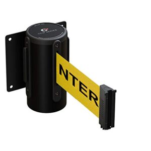crowd control warehouse - ccw series wmb-125 fixed wall mount retractable belt barrier - 11 foot, yellow"caution: do not enter" belt with black steel case