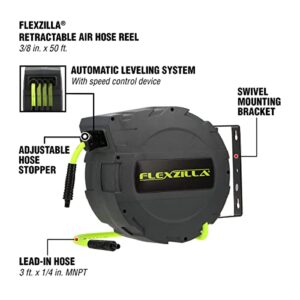 Flexzilla Retractable Enclosed Plastic Air Hose Reel, 3/8 in. x 30 ft, Heavy Duty, Lightweight, Hybrid, ZillaGreen - L8232FZ