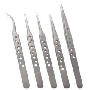 wolfride stainless steel tweezers precision tweezer tool set for electronics repair, crafting (5 pcs)