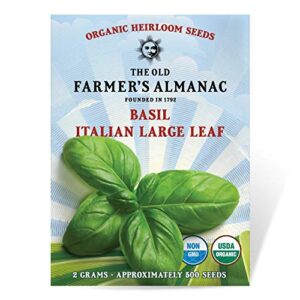 the old farmer's almanac organic basil seeds (italian large leaf) - approx 450 seeds - certified organic, non-gmo, open pollinated, heirloom